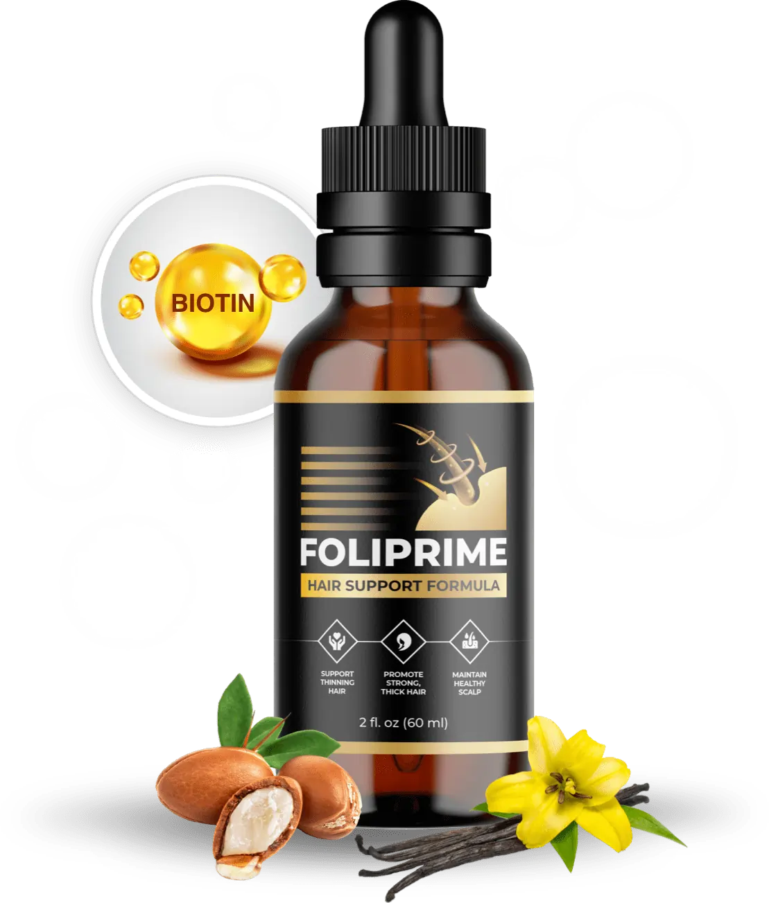 Foliprime Hair Support Formula serum dropper bottle with natural ingredients